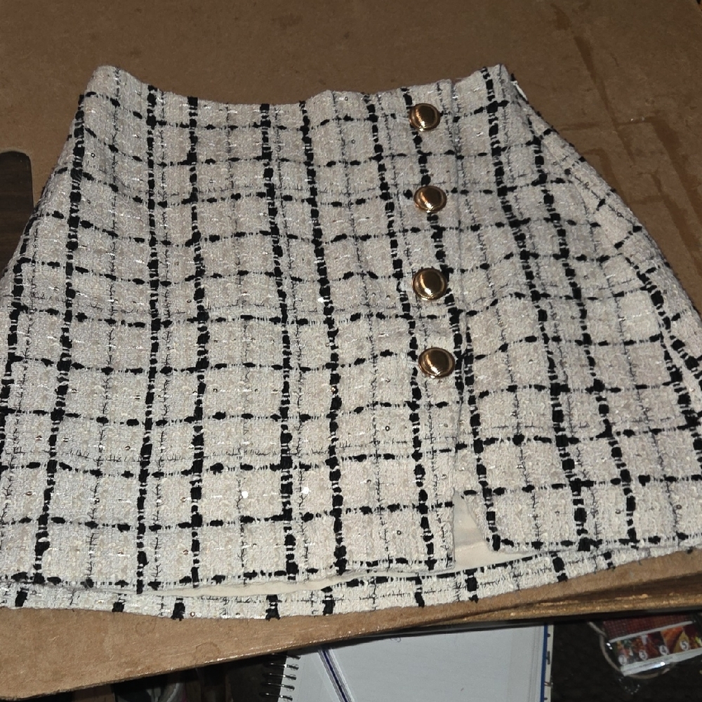 Express Black and White Tweed Mini Skirt